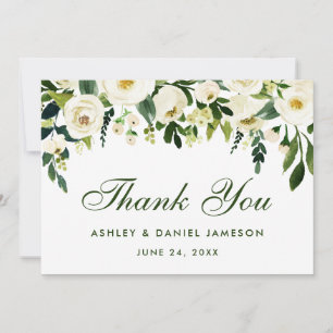 Watercolor Floral Green White Wedding Thank You GB Card