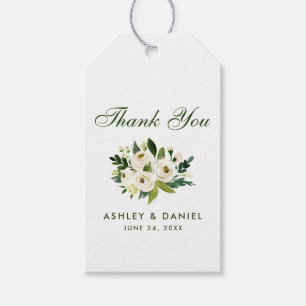 Watercolor Floral Green White Wedding Thank You Gift Tags