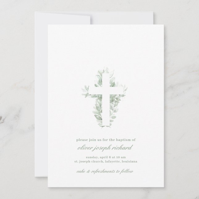 Watercolor Floral Greenery Baptism Invitation (Front)