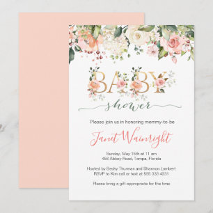 Watercolor Floral, greenery foliage Baby Shower Invitation
