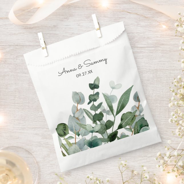 Watercolor Floral Greenery Foliage Wedding  Favour Bags (Clipped)