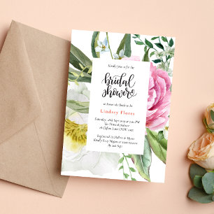 Watercolor Floral Greenery Leaves Bridal Shower  Invitation