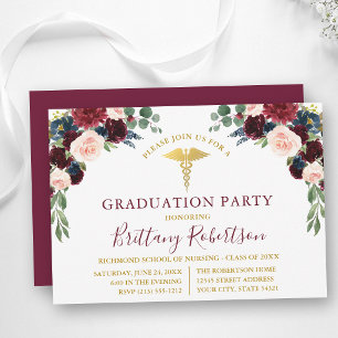 Watercolor Floral Greenery Medical Grad Party Invitation