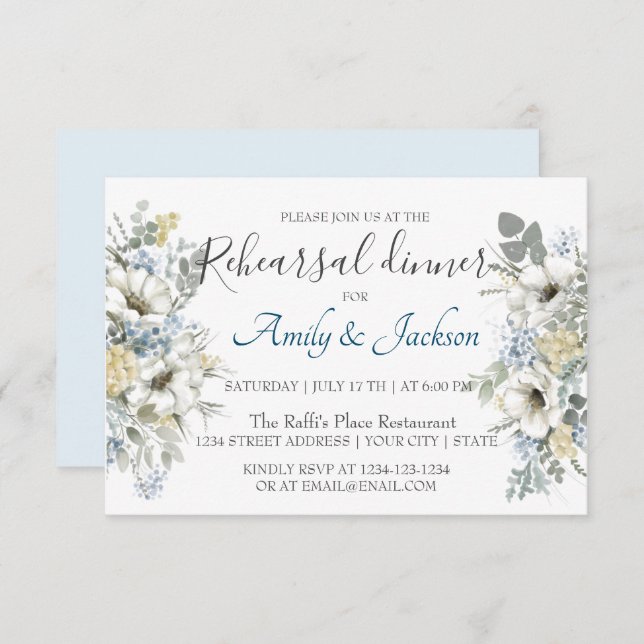 Watercolor Floral Greenery Rehearsal Dinner Invitation (Front/Back)