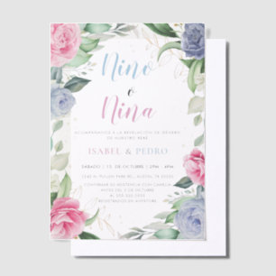 Watercolor Floral Greenery Spanish Gender Reveal Vellum Invitations