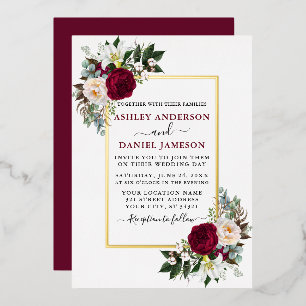 Watercolor Floral Greenery Wedding Burgundy Gold