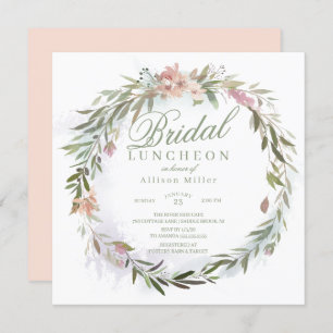 Watercolor Floral Greenery Wreath Bridal Luncheon Invitation