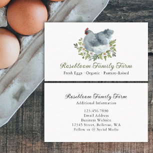 Watercolor Floral Grey Chicken Hen Farm Fresh Eggs Business Card