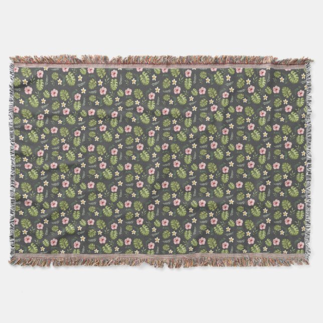 Watercolor floral grey elegant  throw blanket (Front)