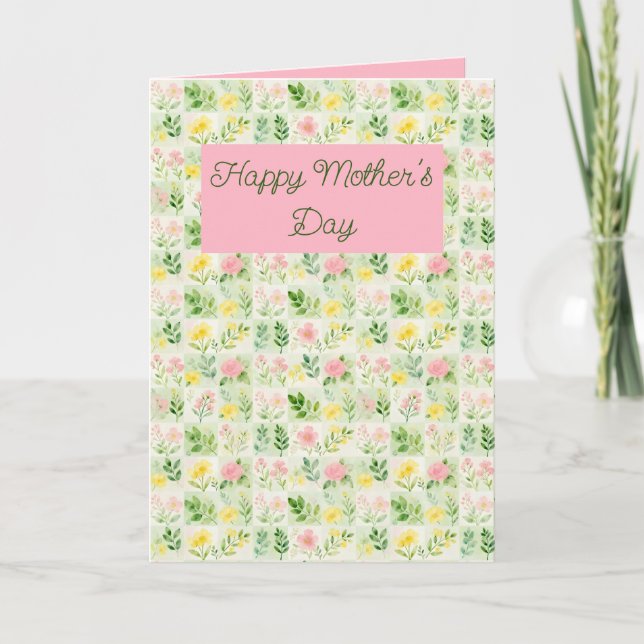 Watercolor Floral Grid Folded Greeting Card (Front)