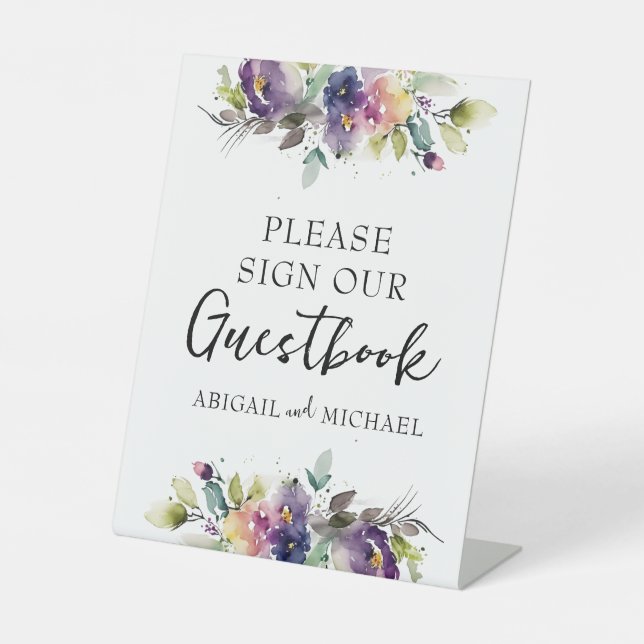 Watercolor Floral Guestbook Pedestal Sign (Front)