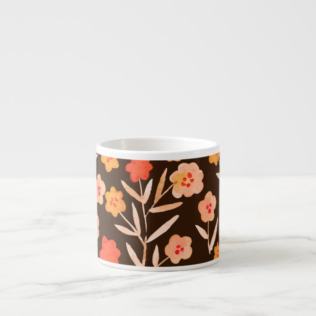 Watercolor Floral: Hand Drawn Texture Espresso Cup (Front)