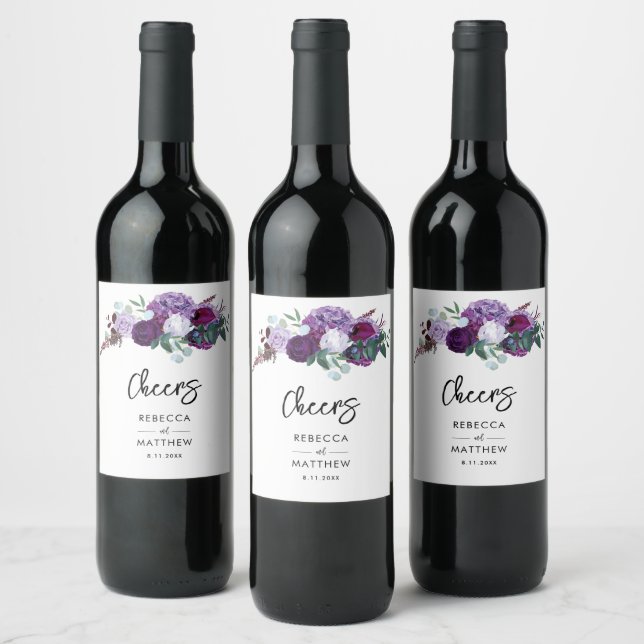 Watercolor Floral Hand-Lettered Wedding Wine Label (Bottles)