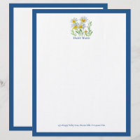 Watercolor Floral Hand-Painted Daisy Letterhead