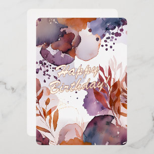 Watercolor Floral Happy Birthday Foil Card