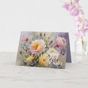 Watercolor Floral Happy Easter Greeting Card