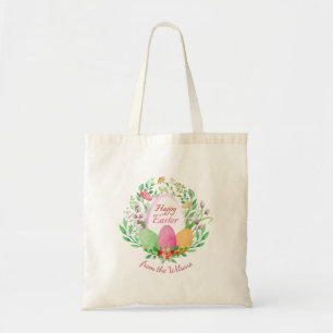 Watercolor Floral Happy Easter Name Tote Bag