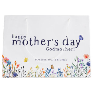 Watercolor Floral Happy Mothers Day Godmother Large Gift Bag