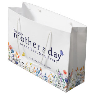 Watercolor Floral Happy Mothers Day Mum Custom Large Gift Bag