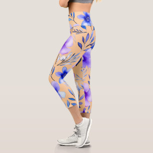 Watercolor Floral Harmony – Seamless Botanical Pat Capri Leggings