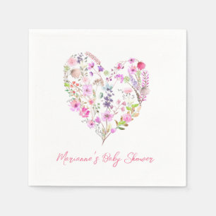 Watercolor Floral Heart Baby In Bloom Baby Shower Napkin