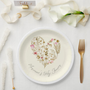 Watercolor Floral Heart Baby In Bloom Baby Shower Paper Plate