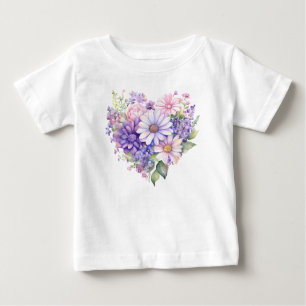 Watercolor Floral Heart Bloom Matching Outfit Baby T-Shirt