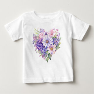 Watercolor Floral Heart Bloom Matching Outfit Baby T-Shirt