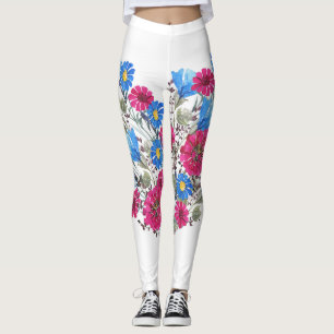 Watercolor floral heart, bright wildflowers arrang leggings