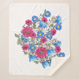 Watercolor floral heart, bright wildflowers arrang sherpa blanket