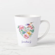 Watercolor Floral Heart Hummingbird Grandma Gift