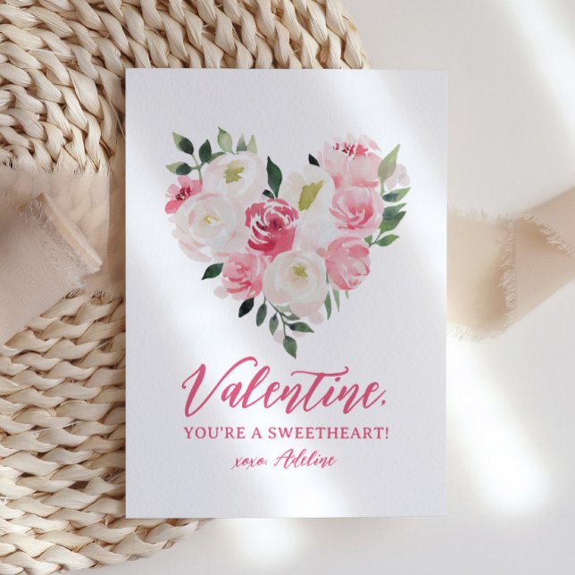 Watercolor Floral Heart Kids Valentines Day Card (Creator Uploaded)