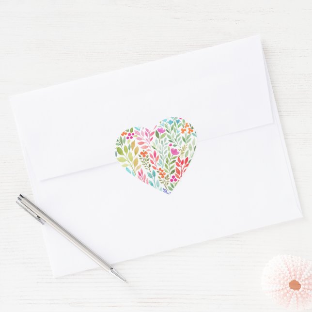 Watercolor Floral Heart Sticker (Envelope)