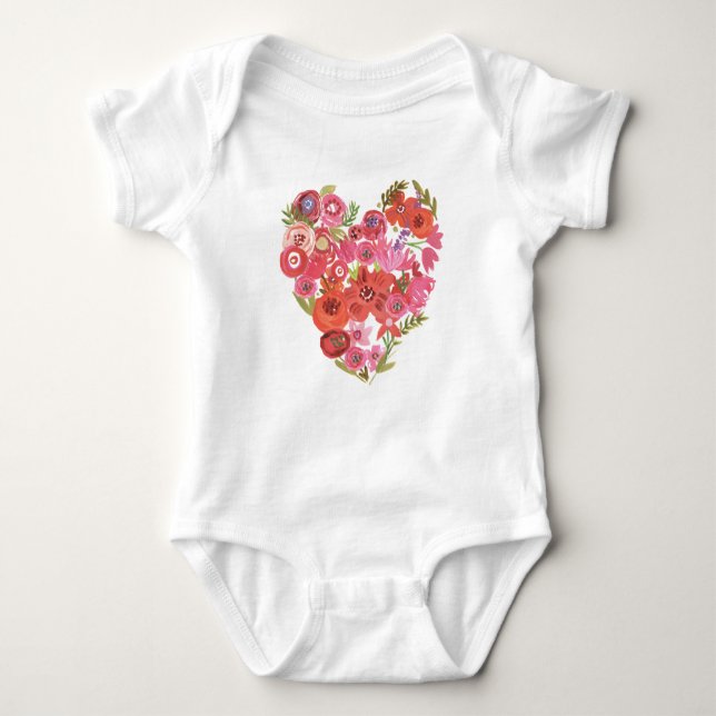 Watercolor Floral Heart | Valentine Chic II Baby Bodysuit (Front)
