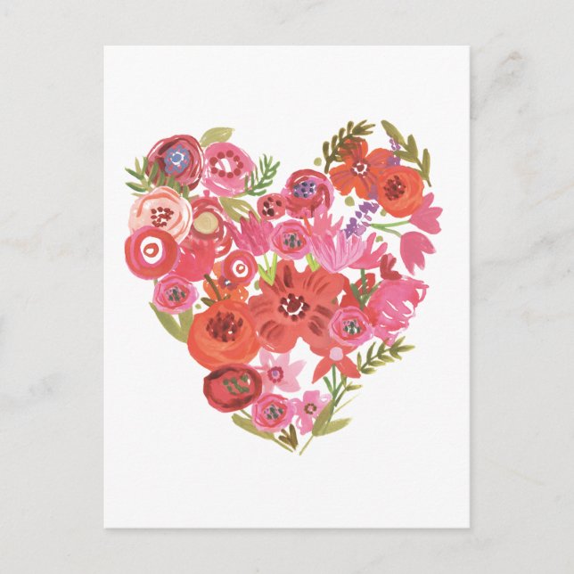 Watercolor Floral Heart | Valentine Chic II Holiday Postcard (Front)