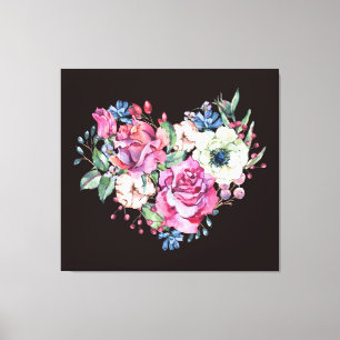 Watercolor floral heart: vintage roses. canvas print