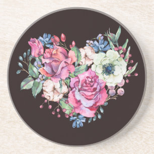 Watercolor floral heart: vintage roses. coaster