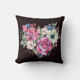 Watercolor floral heart: vintage roses. cushion