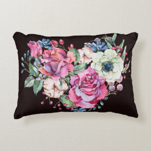 Watercolor floral heart: vintage roses. decorative cushion