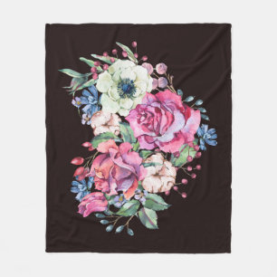Watercolor floral heart: vintage roses. fleece blanket