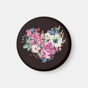 Watercolor floral heart: vintage roses. magnet