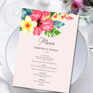 Watercolor Floral Hibiscus Tropical Wedding Menu