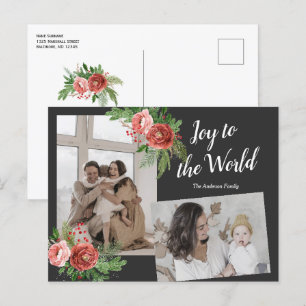 Watercolor Floral Holiday Greeting family photos P Postcard