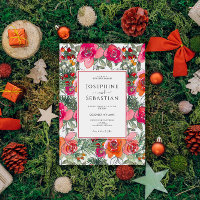 Watercolor Floral Holly Berries Christmas Wedding