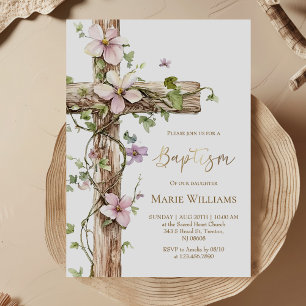 Watercolor Floral Holy Cross Baptism Invitation