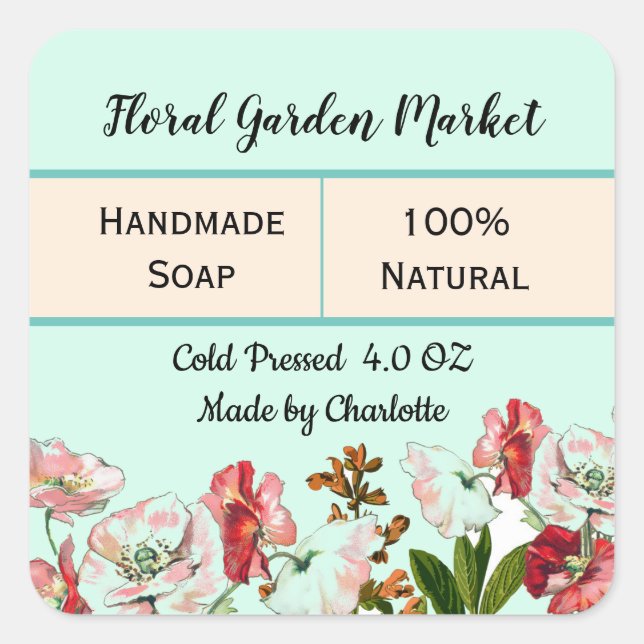 Watercolor Floral Homemade Soap Product Label (Front)