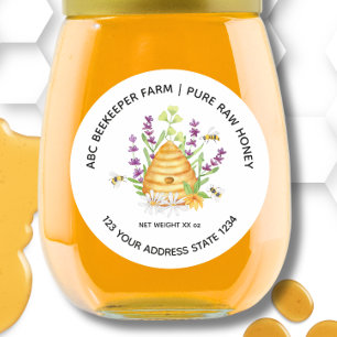 Watercolor floral Honeybee Honey Jar Label