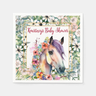 Watercolor Floral Horse Baby Shower Napkin