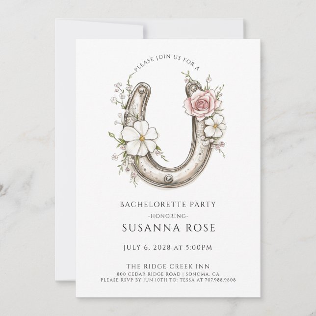 Watercolor Floral Horseshoe Bachelorette Party Invitation (Front)