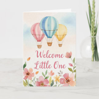 Watercolor Floral Hot Air Balloon Baby Shower Card